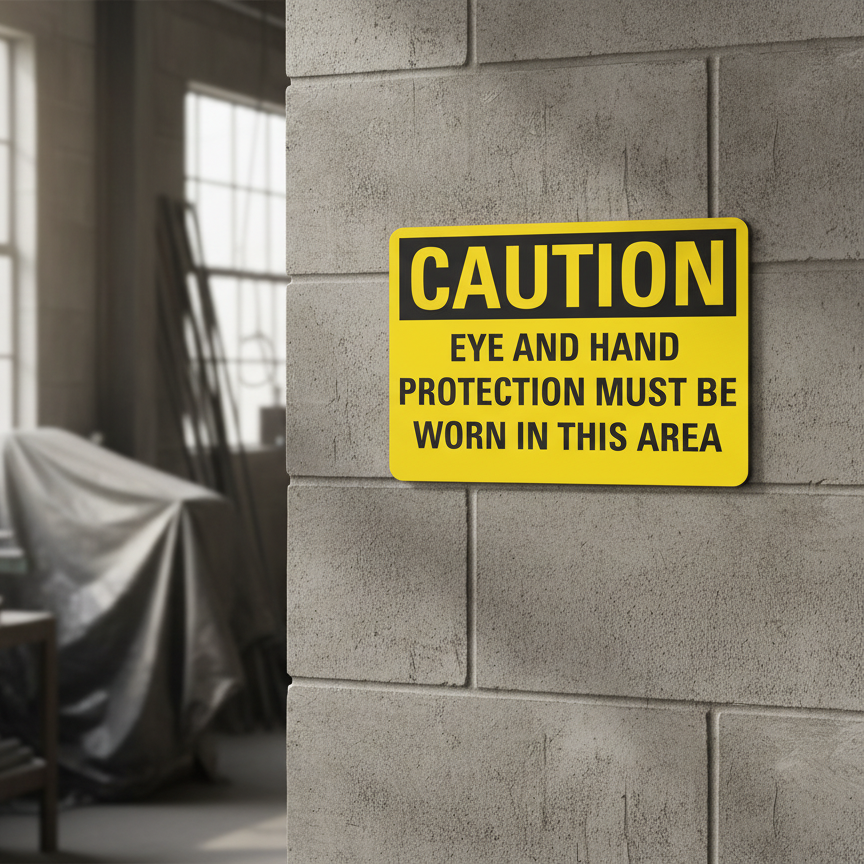 Caution Eye And Hand Protection Must Be Worn