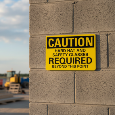 Caution Hard Hat And Safety Glasses Required
