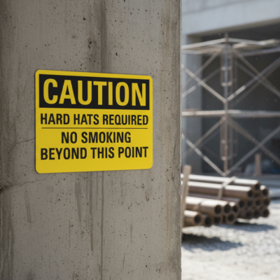Caution Hard Hats Required No Smoking Beyond