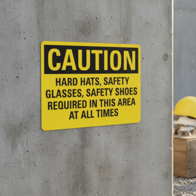 Caution Hard Hats, Safety Glasses, Safety Shoes
