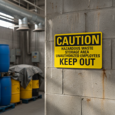 Caution Hazardous Waste Storage Area Unauthorized