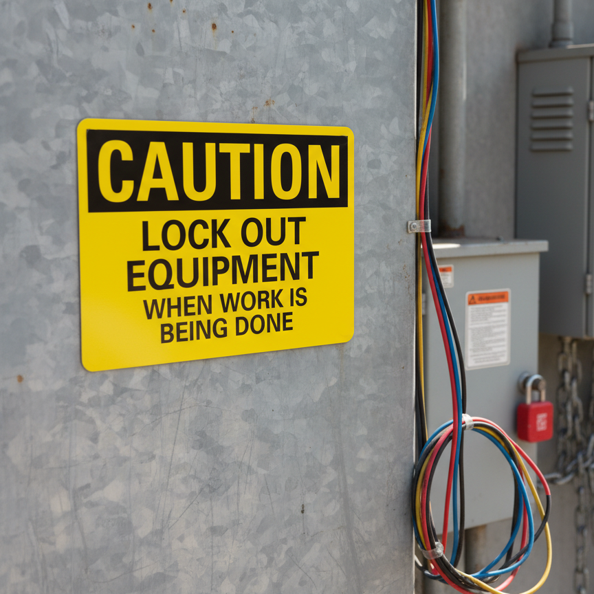 Caution Lock Out Equipment When Work Is Being Done
