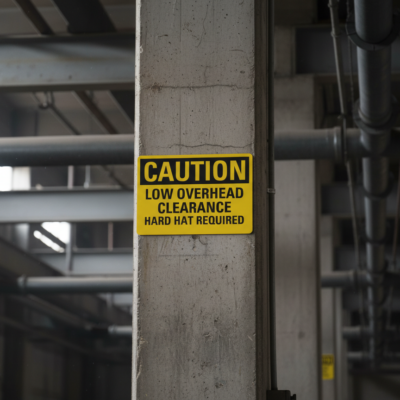 Caution Low Overhead Clearance Hard Hat Required
