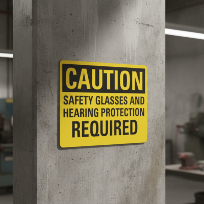 Caution Safety Glasses And Hearing Protection