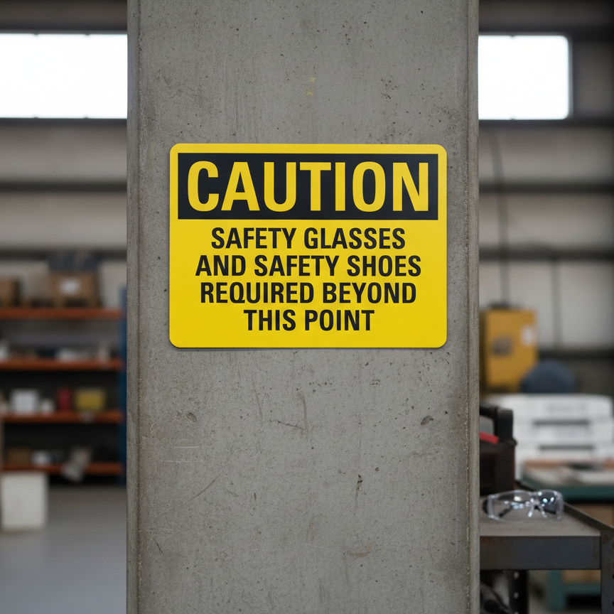 Caution Safety Glasses And Safety Shoes Required