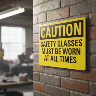 Caution Safety Glasses Must Be Worn At All Times
