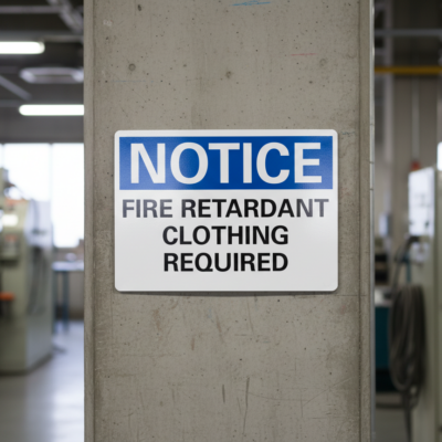Notice Fire Retardant Clothing Required
