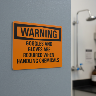 Warning Goggles And Gloves Are Required When