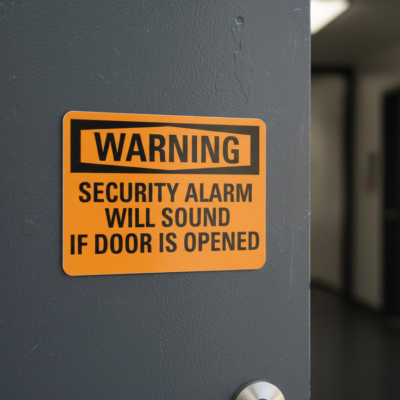 Warning Security Alarm Will Sound If Door Is Opened