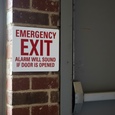 Emergency Exit Alarm Will Sound If Door Is Opened