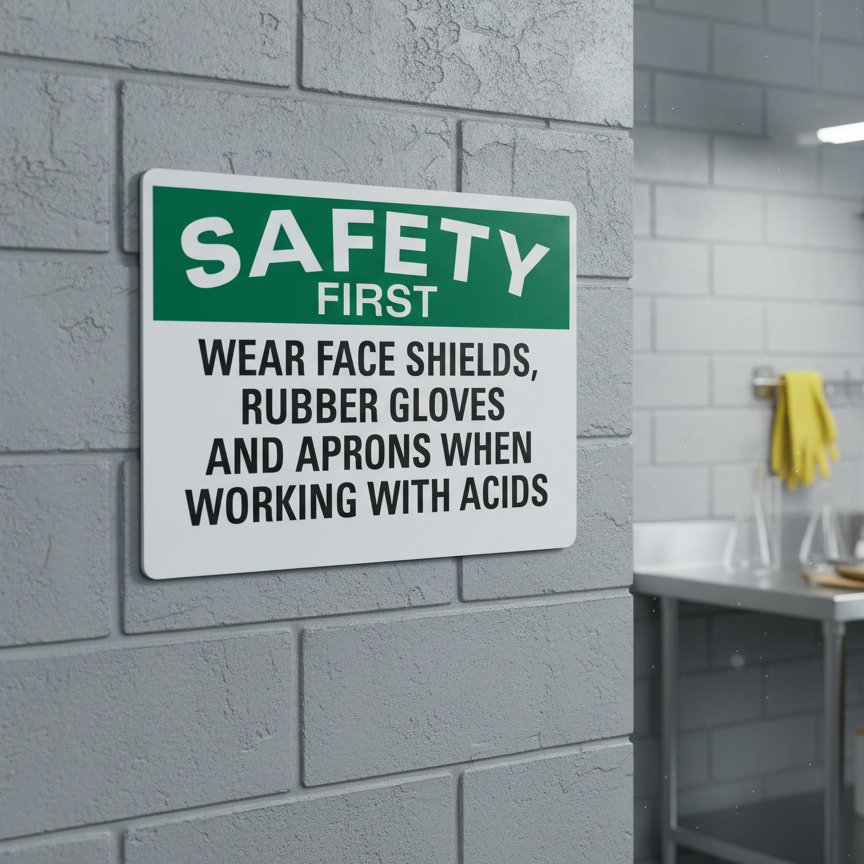 Safety First Wear Face Shiels, Rubber Gloves