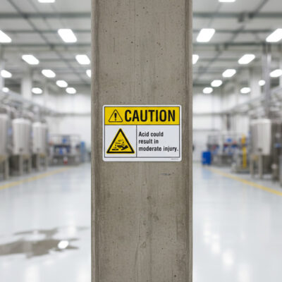 Caution Acid. Could result in moderate injury.