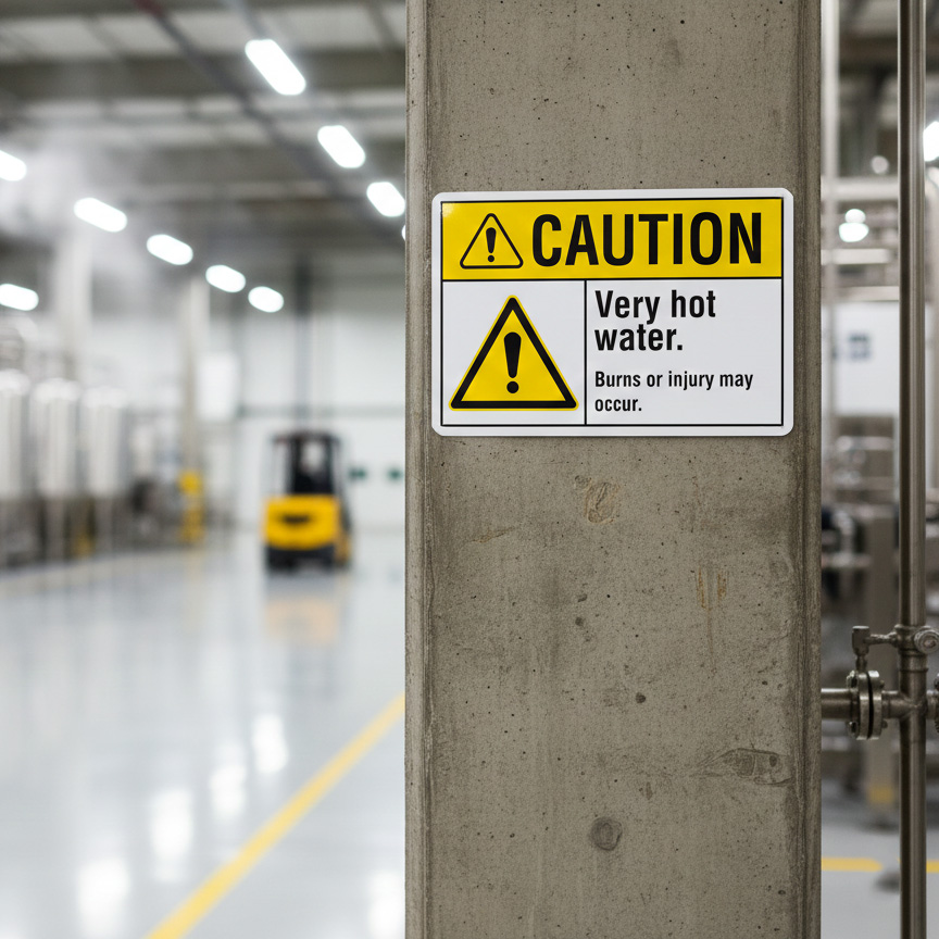 Caution Very hot water. Burns or injury may occur.