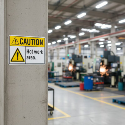 Caution Hot work area.