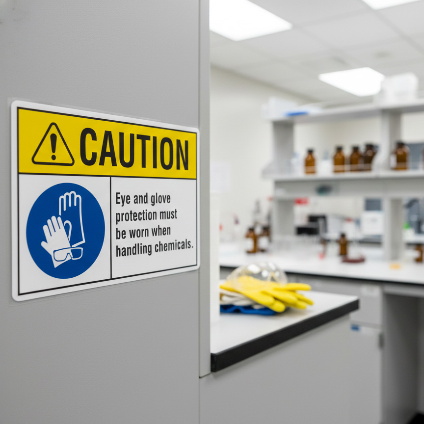 Caution Eye and glove protection must be worn when hand