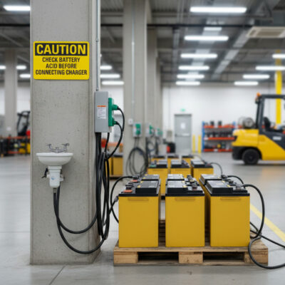 Caution Check battery acid before connecting charger