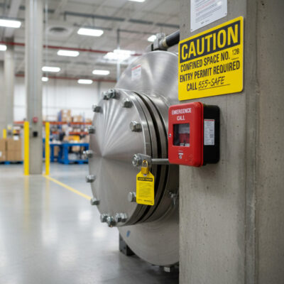 Caution Confined space no. __ entry permit required