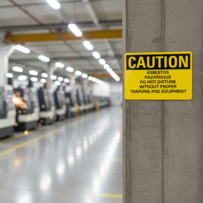 Caution Asbestos hazardous do not disturb without proper