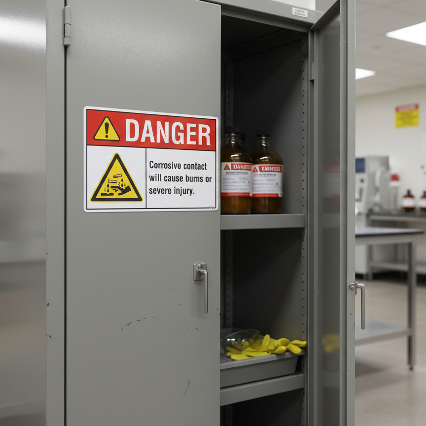 Danger Corrosive. Contact will cause burns or severe