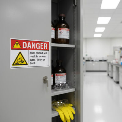 Danger Acid contact will result in serious burns