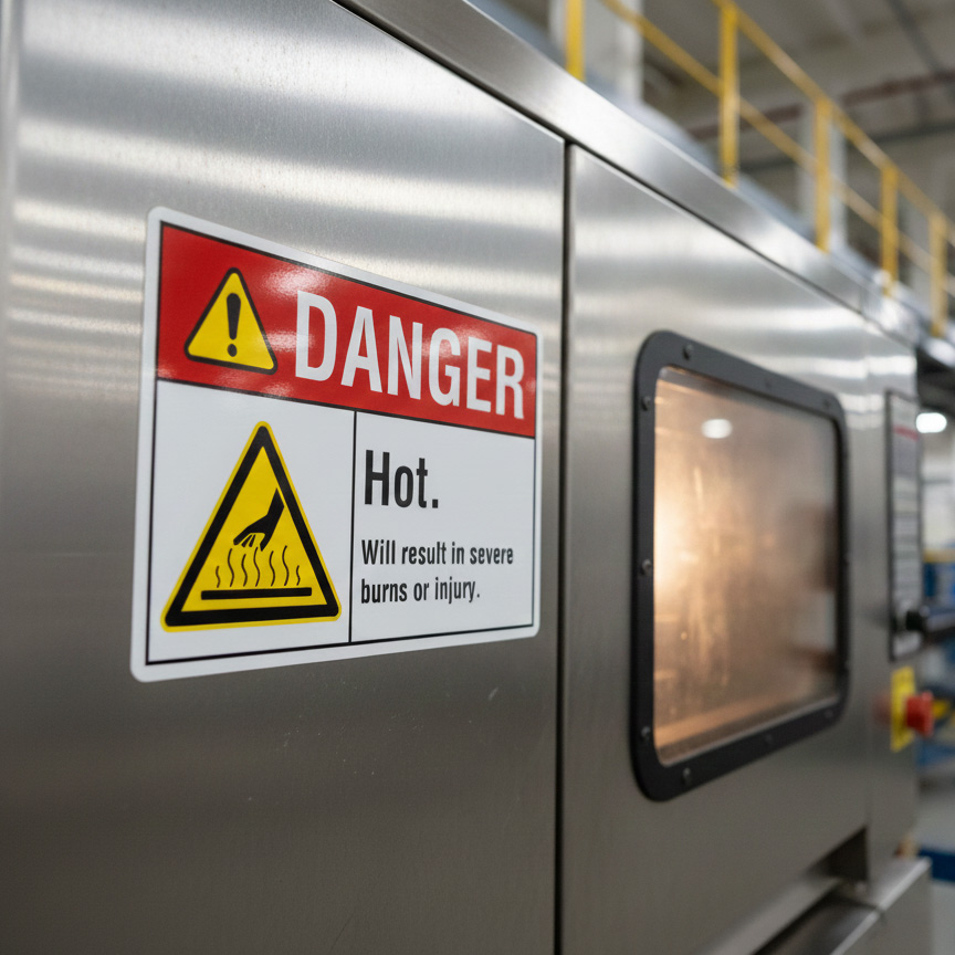 Danger Hot. Will result in serious burns or injury.