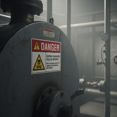 Danger Carbon monoxide may be present. Wear necessary