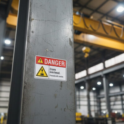 Danger Crane overhead. Proceed with caution.
