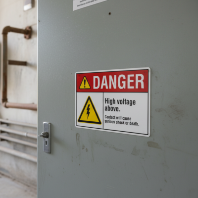 Danger High voltage above. Contact will cause serious