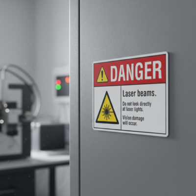 Laser beams. Do not look directly at laser lights.