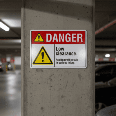 Danger Low clearance. Accident will result in serious