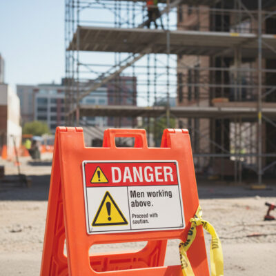 Danger Men working above. Proceed with caution.