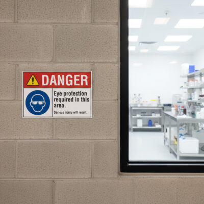 Danger Eye protection required in this area. Serious