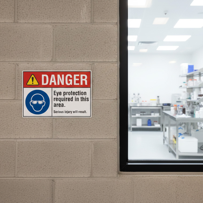 Danger Eye protection required in this area. Serious