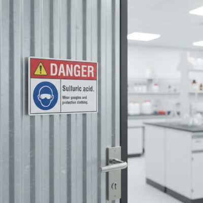 Danger Sulfuric Acid. Wear Goggles And Protective Clothing