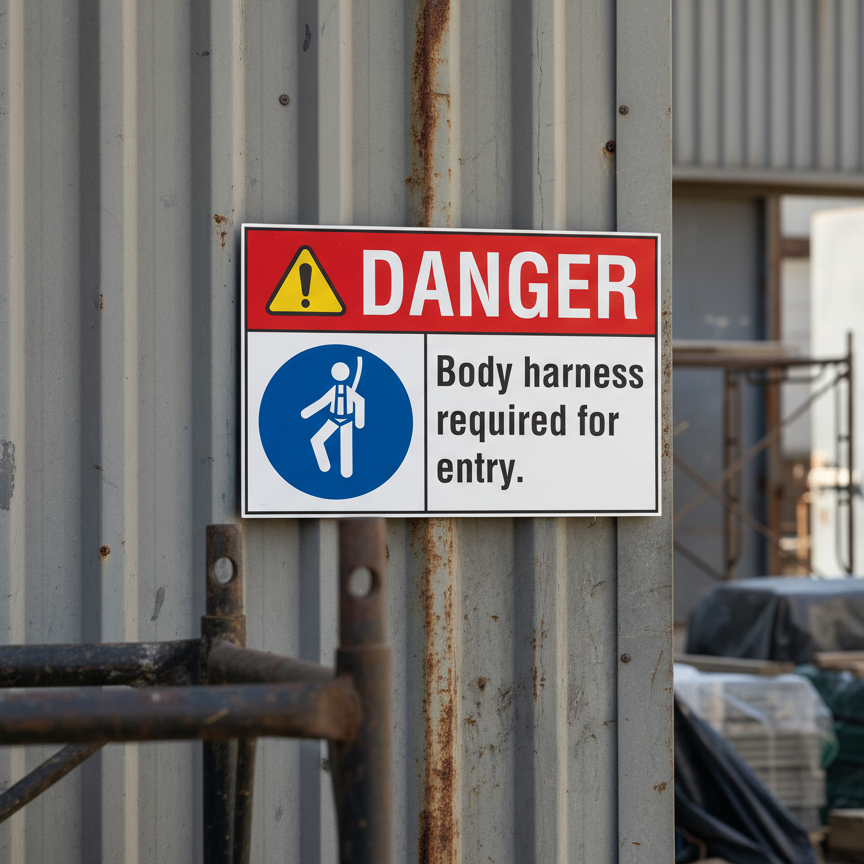 Danger Body harness required for entry.