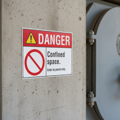 Danger Confined space. Enter by permit only.