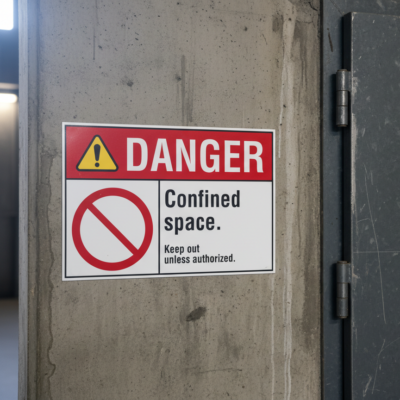 Danger Confined space. Keep out unless authorized.