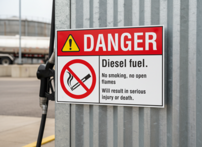 Danger Diesel fuel. No smoking. No open flames. Will