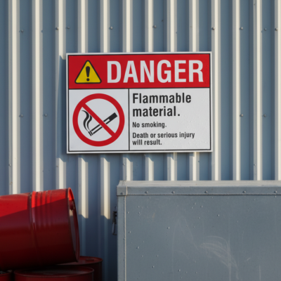 Danger Flammable material. No smoking. Death or serious