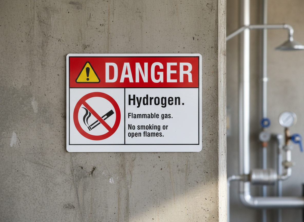 Danger Hydrogen. Flammable gas. No smoking or open