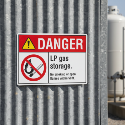 Danger Lp gas storage. No smoking or open flames within