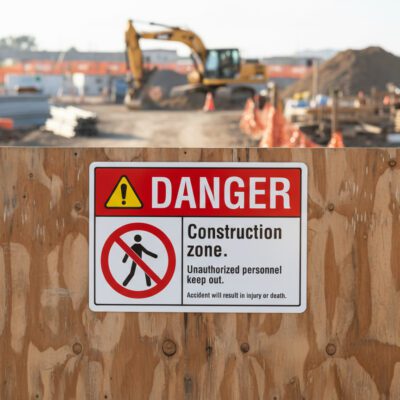 Danger Construction zone. Unauthorized personnel keep