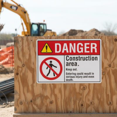 Danger Construction area. Keep out. Entering could