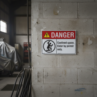 Danger Confined space. Enter by permit only.