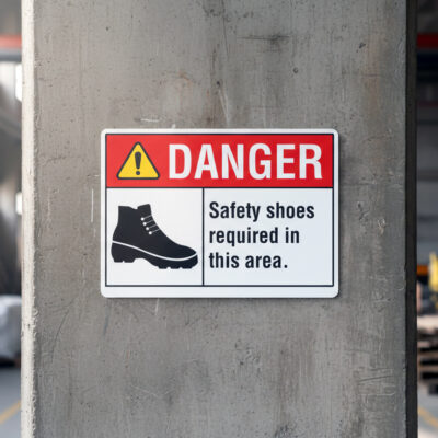 Danger Safety shoes required in this area