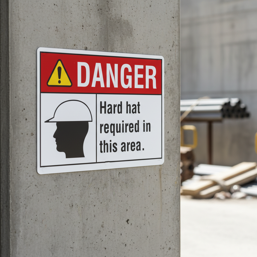 Danger Hard hat required in this area