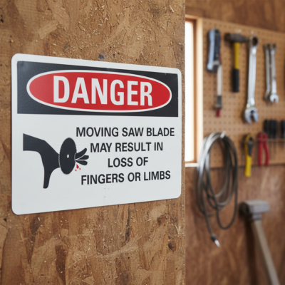 Danger Moving saw blade may result in loss of fingers