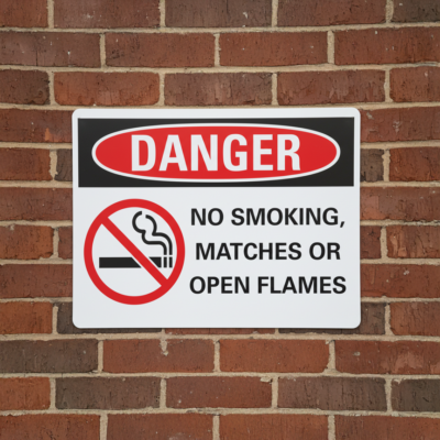 No smoking no matches no open flames English