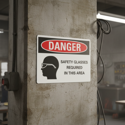 Danger Safety glasses required in this area