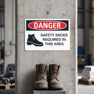 Danger Safety shoes required in this area